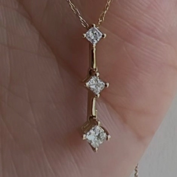 Delicate Triple Diamond Pendant - 10k Gold - Picture 7 of 7